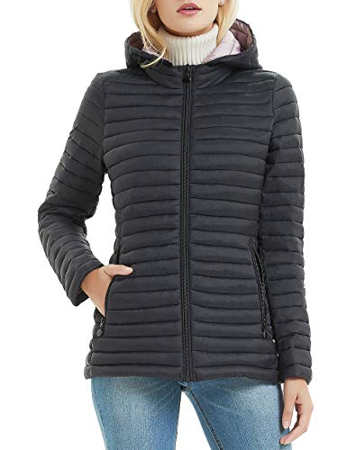 Bellivera Chaqueta con Capucha Acolchada para Mujer. Tiene 2 Bolsillos con Cremallera Ocultas, Chaqueta Inflada con Relleno de Algodón, es Resistente al Agua, Apropiado para Otoño e Invierno, Negro, M