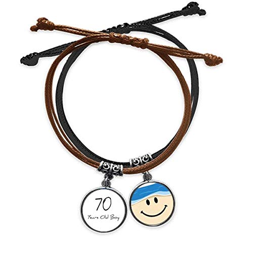 Bestchong 70 años de edad, edad, edad, regalo Art Deco, pulsera de cuerda, cadena de mano de cuero sonriente