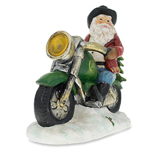 BestPysanky Western Cowboy Santa on a Motorcycle LED Light Figurine 8.5 Inches