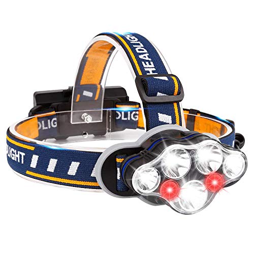 BETECK Linterna Frontal LED USB Recargable Alta Potencia 15000LM, Lámpara de Cabeza 7 LED 8 Modos IPX4 Impermeable para Camping, Pesca, Ciclismo, Carrera, Caza