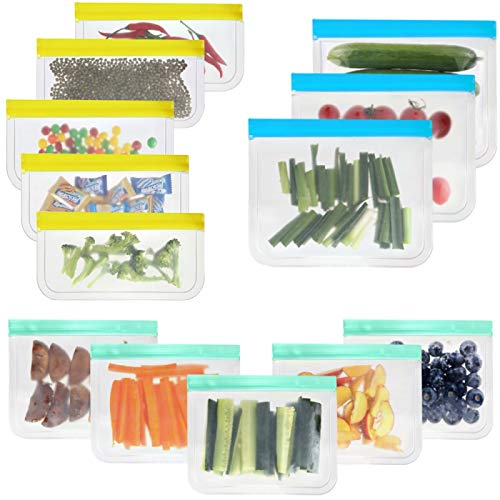 BEYAOBN Bolsas de Silicona Reutilizables 13 Pack,Bolsas de conservación,Bolsas Congelar Reutilizable,para Fruta Verduras Carne y sándwich, Ideal para Hogar Cocina y Viajes, Sin BPA