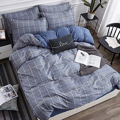 BH-JJSMGS Ropa de Cama a Cuadros de Cuatro Piezas de algodón a Rayas de Aloe, Funda nórdica y Funda de Almohada, Cuadros Grises 220 * 240 cm