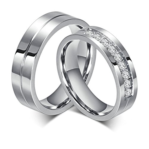 Bishilin Acero Inoxidable 6Mm Anillo de Promesas para Parejas Juego con 2 Anillos Mujeres Talla 20 & Hombres Talla 15