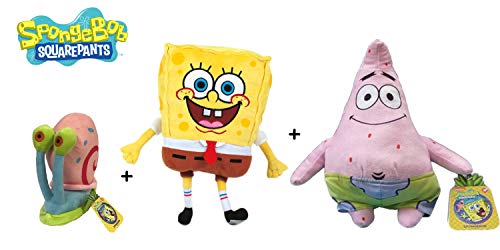 Bob Esponja - Pack 3 Peluches Bob (28cm) + Patricio (31cm) + Gary (13cm) - Calidad Soft