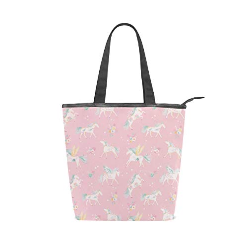 Bolso de mano Bolsos Flor rosa Alas de unicornio para mujeres Niñas Damas Jefes de estudiantes Bolsos de hombro Correa de peso ligero Monedero