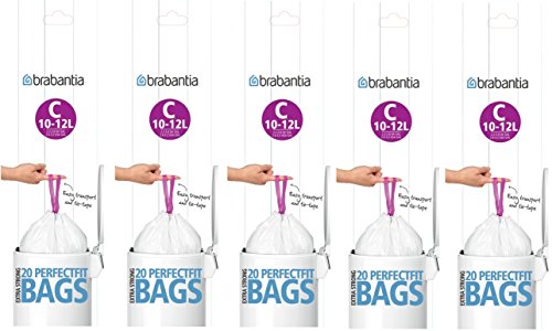 Brabantia Pack de 20 bolsas de basura extra fuertes de ajuste perfecto tamaño C 10-12L