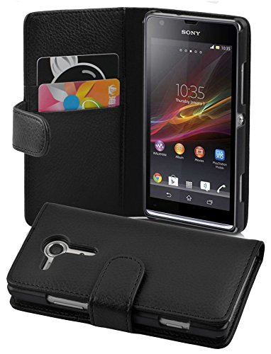 Cadorabo Funda Libro para Sony Xperia SP en Negro ÓXIDO - Cubierta Proteccíon de Cuero Sintético Estructurado con Tarjetero y Función de Suporte - Etui Case Cover Carcasa