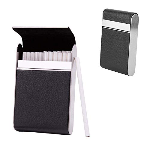 Caja de Cigarrillos Cuero de la PU Sostener 20 Cigarrillos Estuche de Cigarrillos Extra Delgado Ligero Estuche de Almacenamiento de Cigarrillos de Humo (Negro)