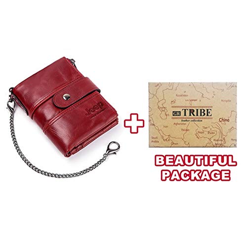 Cartera de Cuero RFID Cartera para Hombre Monedero Monedero de Estilo Corto para Hombre Mini Cartera para niños Red M BC