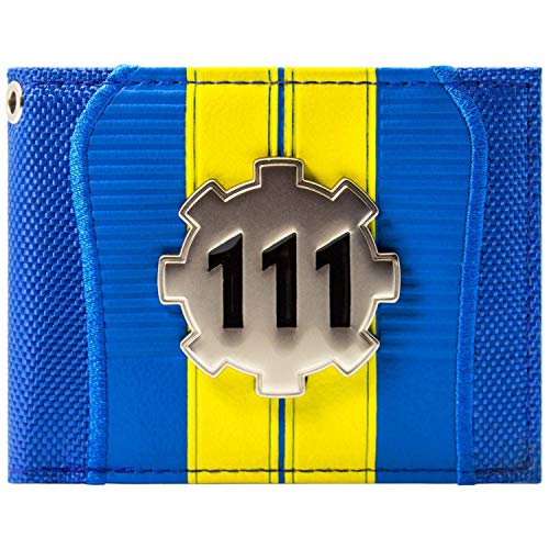 Cartera de Fallout 4 Bóveda 111 del metal plateado Cog Azul