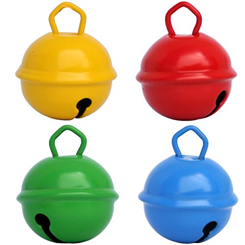 Cascabeles de Colores Grandes Amarillo + Rojo + Azul + Verde(25mm x4 Campanillas Bronce Musicales Sonoros) Para Manualidades Navidad Boda Sonajeros Muñeca Perros Pesca Carnaval Gato Montessori