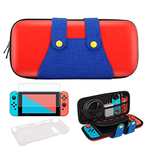 Caso Fundas para Nintendo Switch, NS Cubierta de Carcasa Dura portátil Bolsa de Almacenamiento de Viaje con Soporte para 10 Cartuchos, Regalo: Protector de Pantalla HD Switch y Estuche de Silicona