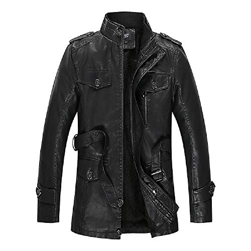 Chaqueta de piel para hombre de media longitud y locomotora de terciopelo Negro Negro ( 3XL