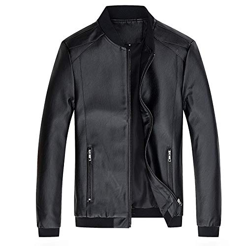 Chaqueta para Hombre Nueva Locomotora Cuello Alto Lavado de Cuero PU Chaqueta de Cuero para Hombre Chaqueta Impermeable cálida Negro_4XL