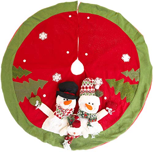 CHRISTMASSHOP Falda de 48 Pulgadas Hermoso árbol de Navidad en Rojo y Verde con Familia muñeco de Nieve