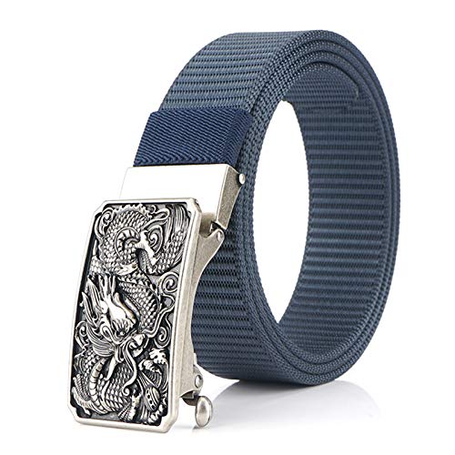 Cinturón Transpirable para Hombres 3.5cm Deporte al Aire Libre Cinturón de Nylon Cinturón de Lona Estudiantes para Hombres Simple Hebilla automática Pantalones Antiguos Silver Hebilla Accesorios para