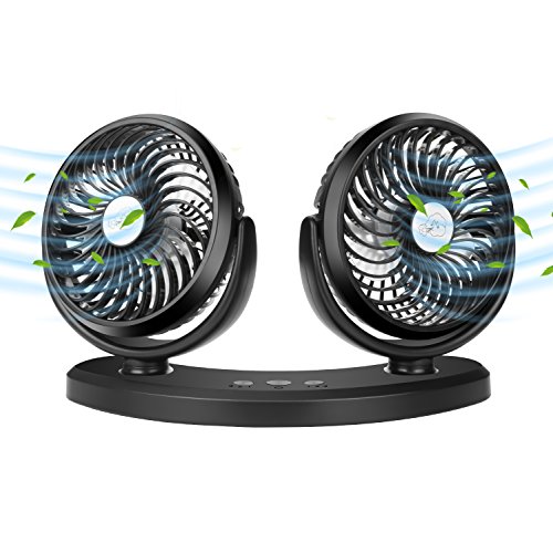 COMLIFE Ventiladores USB Giratorio de Doble Cabeza 3 Velocidades Ajustables 5V / 2A Ventilador Silencioso Potente para Escritorio, Tablero de Mandos, Vehículos, Camión, Asiento Trasero, Barco, etc.