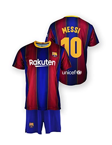 Conjunto Camiseta y pantalón Replica FC. Barcelona 1ª EQ Temporada 2020-21 - Producto con Licencia - Dorsal 10 Messi - 100% Poliéster - Talla 6 años