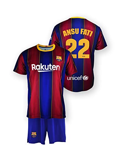 Conjunto Camiseta y pantalón Replica FC. Barcelona 1ª EQ Temporada 2020-21 - Producto con Licencia - Dorsal 22 Ansu Fati - 100% Poliéster - Talla 14 años