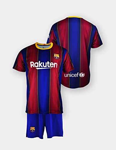 Conjunto Camiseta y pantalón Replica FC. Barcelona 1ª EQ Temporada 2020-21 - Producto con Licencia - Dorsal Liso - 100% Poliéster - Talla 14 años