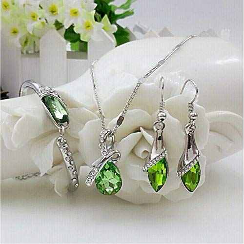 Conjunto de Plata Adecuado para Damas, Conjunto de Brazalete de Pendientes de Collar de Cristal Verde de Zapatos de Vidrio