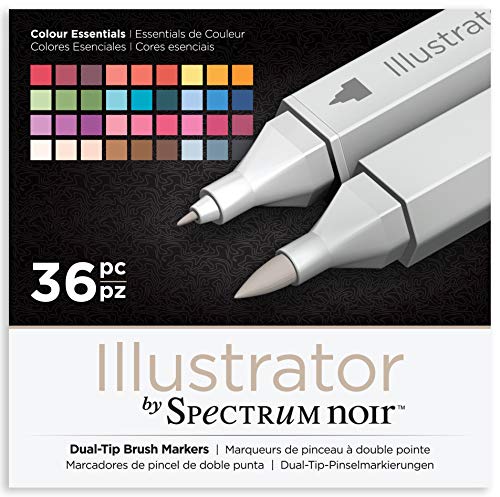 Crafter's Companion Spectrum Noir Illustrator - Rotuladores de alcohol con puntas japonesas, 36 unidades, madera, multicolor, talla única