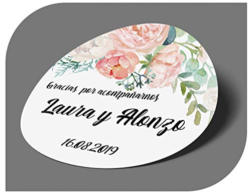 CrisPhy Pegatinas Personalizadas Boda con Nombre y Fecha, Etiquetas Adhesivas para Invitacion Boda, Bautizo, Compromiso, Cumpleaños, Fiesta, Navidad, Vintage, Sellos (Modelo 7)