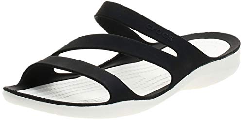 crocs 203998, Chanclas Mujer, Negro (Black/White), 41/42 EU (W 10 US)