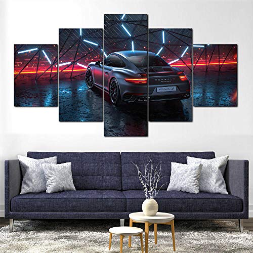 Cuadro sobre Impresión Lienzo 5 Piezas-Mural Moderno 5 Piezas,Porsche 911 Turbo S Coche deportivo Dormitorios Decor para El Hogar -No Tejido Lienzo Impresión- Modular Poster Mural-Listo para Colgar