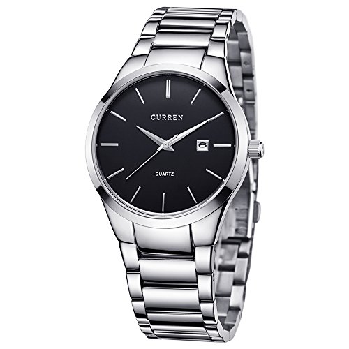 CURREN Reloj de pulsera para hombre, estilo informal, resistente al agua, de cuarzo, con acero inoxidable