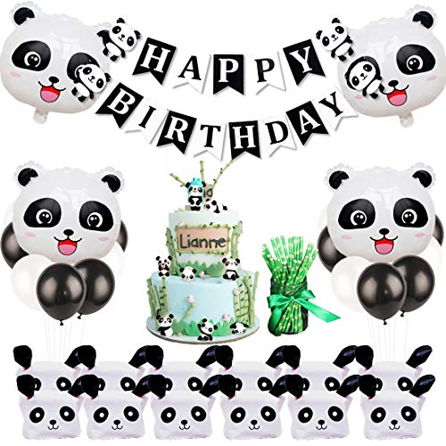 Decoraciones de cumpleaños de Panda con estatuilla de torta, bolsos del favor de fiesta, paja de bambú para fuentes temáticas