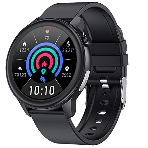 DigiKuber Smartwatch Temperatura del Reloj Inteligente Rastreador de Ejercicios a Prueba de Agua IP68 con ECG Monitor de Frecuencia Cardíaca Notificación de Mensajes Podómetro Monitor de Sueño (Negro)