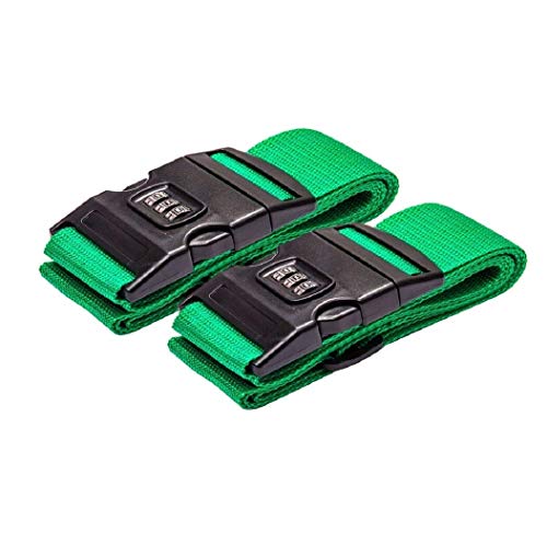 DoGeek Correa Maleta Equipaje de Correa Ajustable Seguridad Candado Correa Viaje Cinturones 2 Pcs(Verde, Naranja, Multicolor)