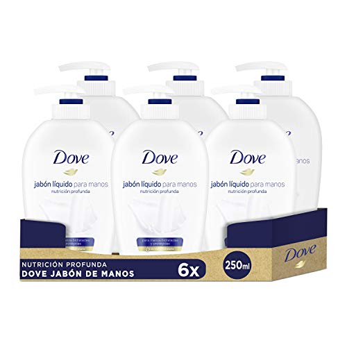 Dove Jabón para manos dispensador, con 1/4 de crema hidratante, Pack de 6 (6 x 250 ml)