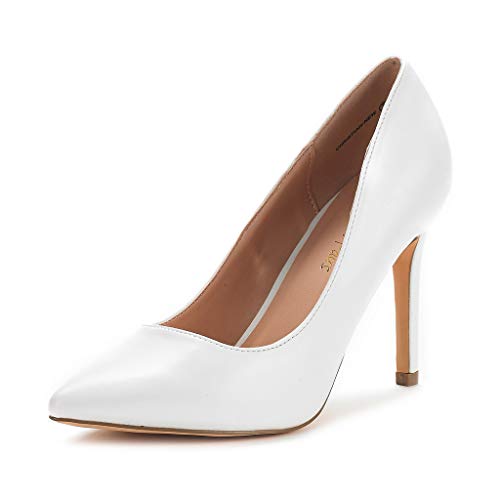 DREAM PAIRS Zapatos de Tacón Alto Pump para Mujer Blanco PU 39.5 EU/8.5 US