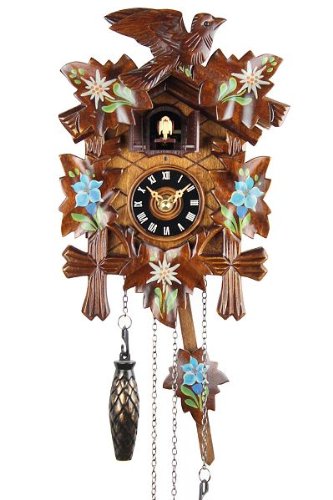 Eble - Reloj de cuco de 22 cm de madera auténtica pintada, con sonido, funcionamiento a pilas y mecanismo de cuarzo
