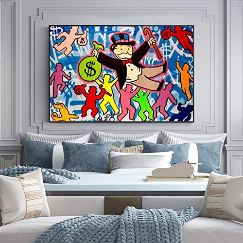 EDGIFT2 Alec Monopoly Rich Life Canvas Art Posters e Impresiones Monopoly Dancing Graffiti Wall Art Canvas Pictures para decoración del hogar 50x70 cm Sin Marco