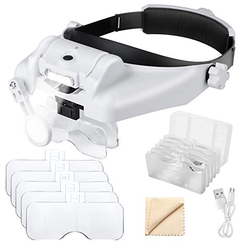 EEEKit 1X a 14X Diadema Lupa con luz LED, Montaje de Cabeza Manos Libres Lupa Visor Auricular Lupa Herramientas para joyería Profesional Trabajo cercano Costura Manualidades Reparación de Lectura