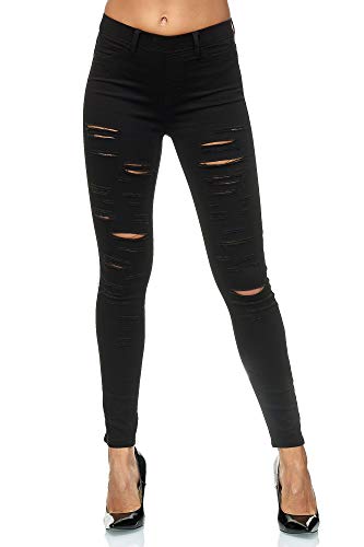 Elara Pantalones Mujer Desgarrados Elementos Destruidos Chunkyrayan Negro A89 Black-42 (XL)