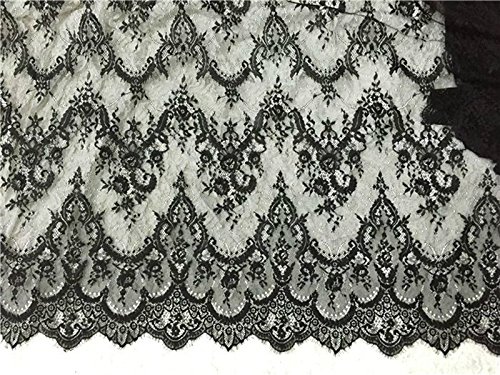 Encaje floral para vestido de novia/boda, tela de mesa, manualidades, bricolaje, festón de adorno decorado para ropa o cortinas, blanco marfil/negro, 300 cm x 150 cm ALE02