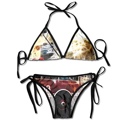 ERTERT Mujeres Halter Tanga Camión de Bomberos Conjunto de Bikini de Dos Piezas Corbata Parte Inferior Lateral Traje de baño Ropa de Playa Traje de baño Negro