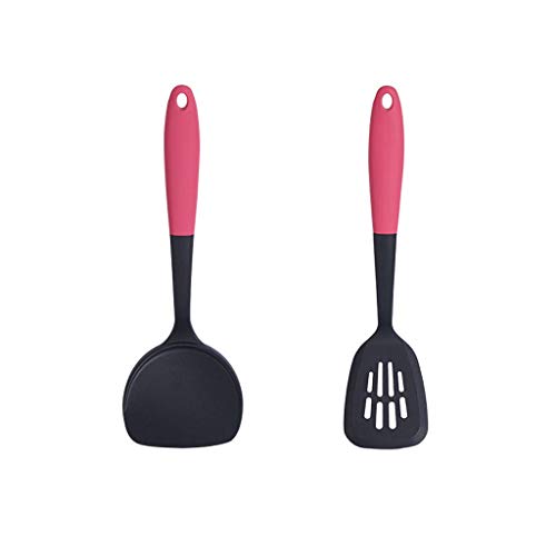 Espátula 2 piezas de silicona Turner espátula resistente al calor Set 210 ℉ - Cocina sólido Turner, ranurado espátula y pescado Espátula - Palo flexible y no Utensilios for el huevo, Crepe, Bistec Esp