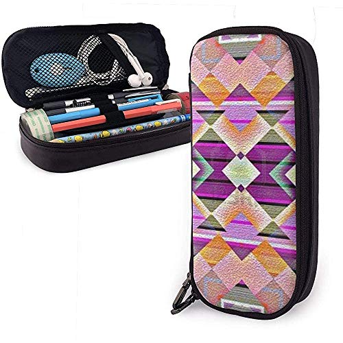 Estuche de lápices de cuero de PU de color púrpura pálido, bolsa de bolígrafo de gran capacidad, organizadores de papelería duraderos con cremallera doble 4 cm x 9 cm x 20 cm