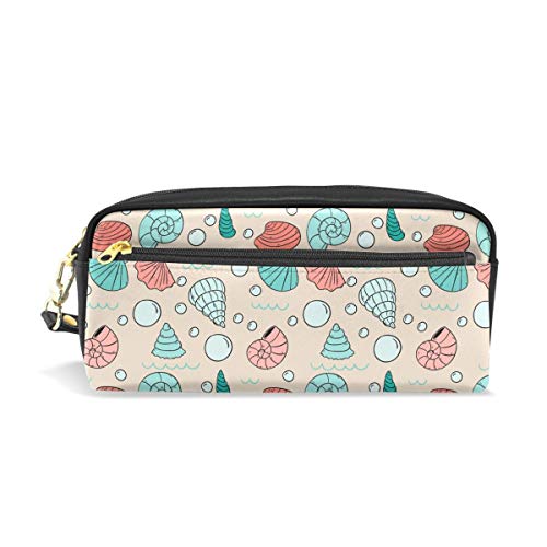 Estuche de lápiz de cuero Estuche Cool Shell Spot Pen Pounch Bolso de maquillaje cosmético para mujer