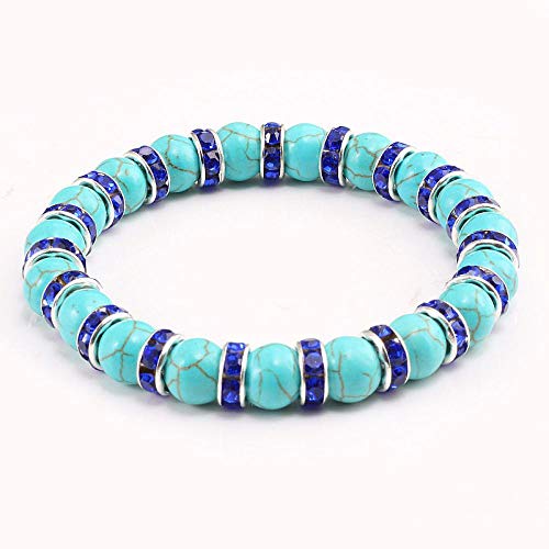 FASHLOVE 2PCS Azul Natural Pino Plata Plata Tesoro Azul Cadena Pulsera con Cuentas, Micro-Set partición Cuenta de edición Cadena de Mano, diámetro del cordón 8 mm, Pulsera circunsal circunsal 18cm