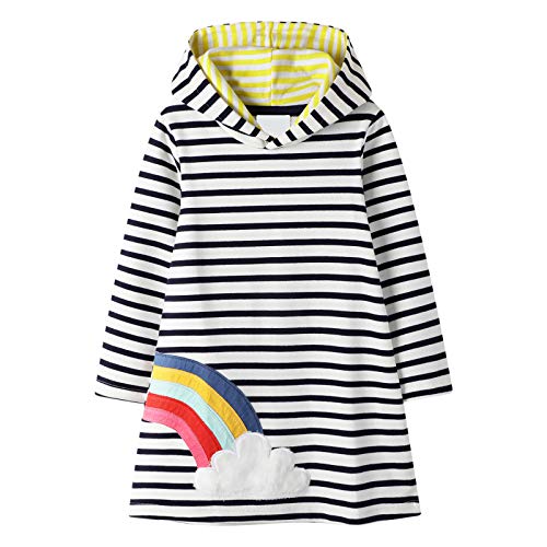 FILOWA Bebés Niña Sudaderas con Capucha Vestidos Rayas Algodón Arco Iris Estampado Otoño Invierno Túnica Pullover Tops Manga Larga Suéter Largo 2-7 años