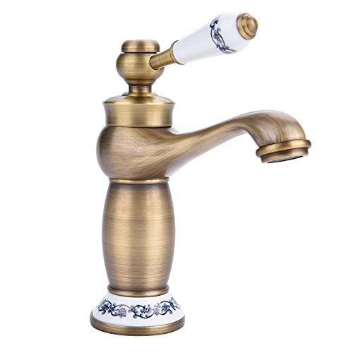 Flor de La Vendimia Sola Manija Faucet Faucet Faucet Latón Agua Caliente Cocina Baño Cuenca decoración Hotel (Antiguo) (19 * 16.5 * 6.4cm / 7.48 * 6.5 * 2.52in)