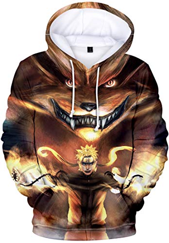 FLYCHEN Niño Sudadera con Capucha Naruto Ninjutsu Anime Impresión Digital 3D Uchiha Sasuke - Cabeza de Bestia - M