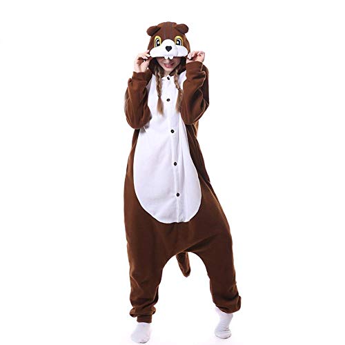 FZH Pijama Ardilla marrón Kigurumi Adultos Onesies Mujeres Hombres Dibujos Animados Pijamas Combinados Juego de Roles Animal Halloween Cosplay Disfraz-Ardilla_Metro