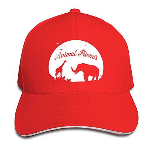 Gorra Animal Zoo Amigos del bebé del Elefante y la Jirafa Cap Ajustable del béisbol Gorros, Rojo